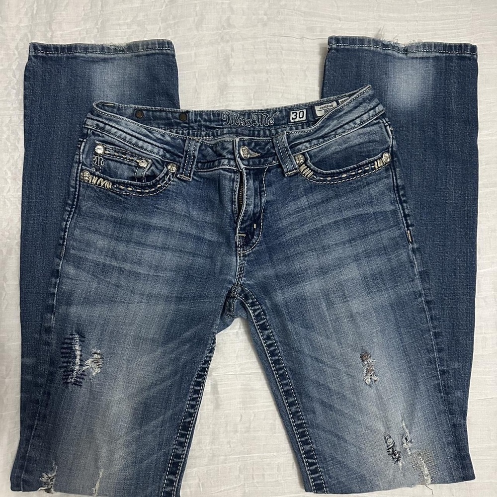 Miss Me Distressed Denim Straight Leg Jeans